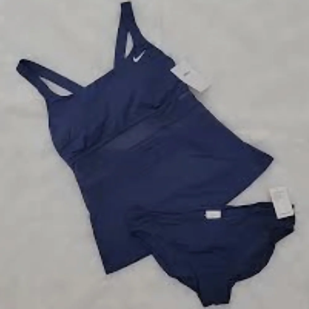 NIKE Women's 2-Piece Tankini Swimsuit Set Mesh Solid Edge Navy Blue Size M NEW.